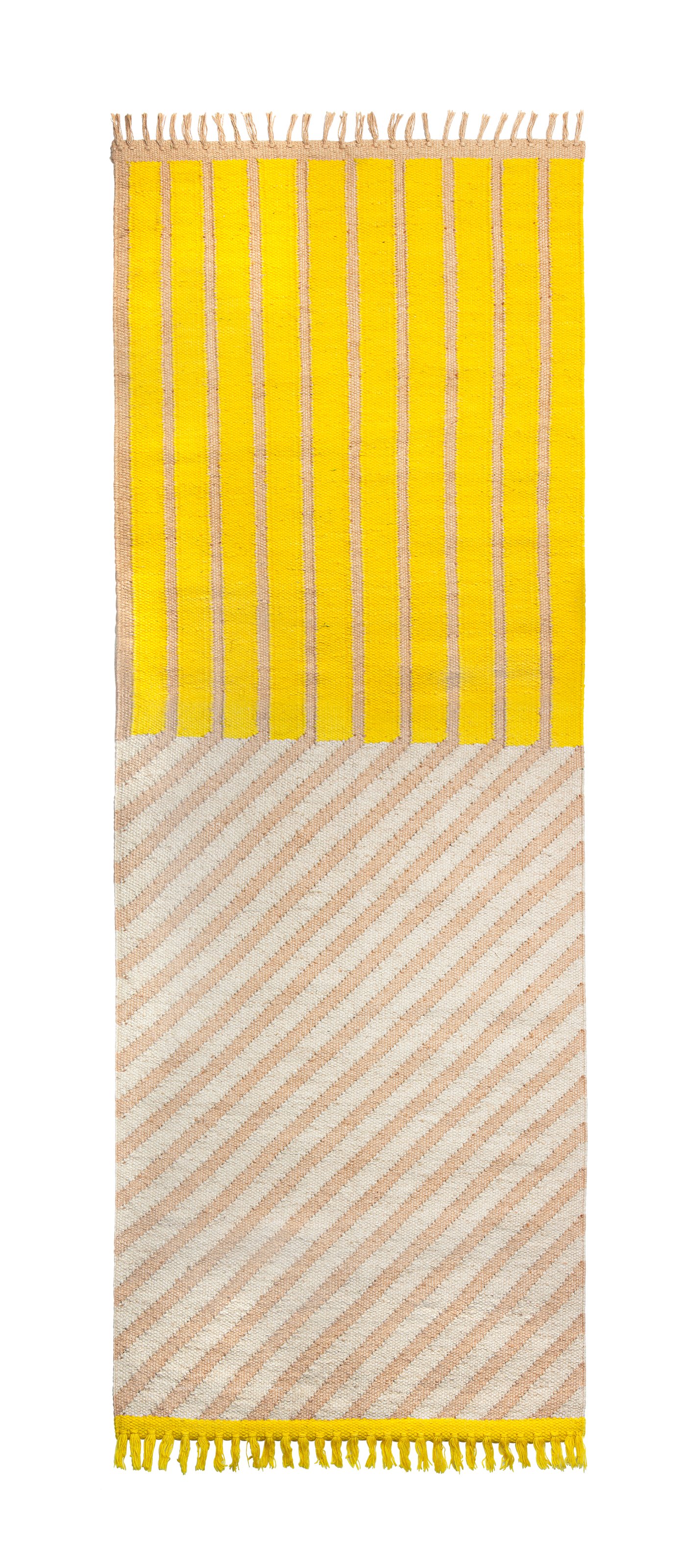ковер, безворсовый, желтый/орнамент «полоска», 70x200 см