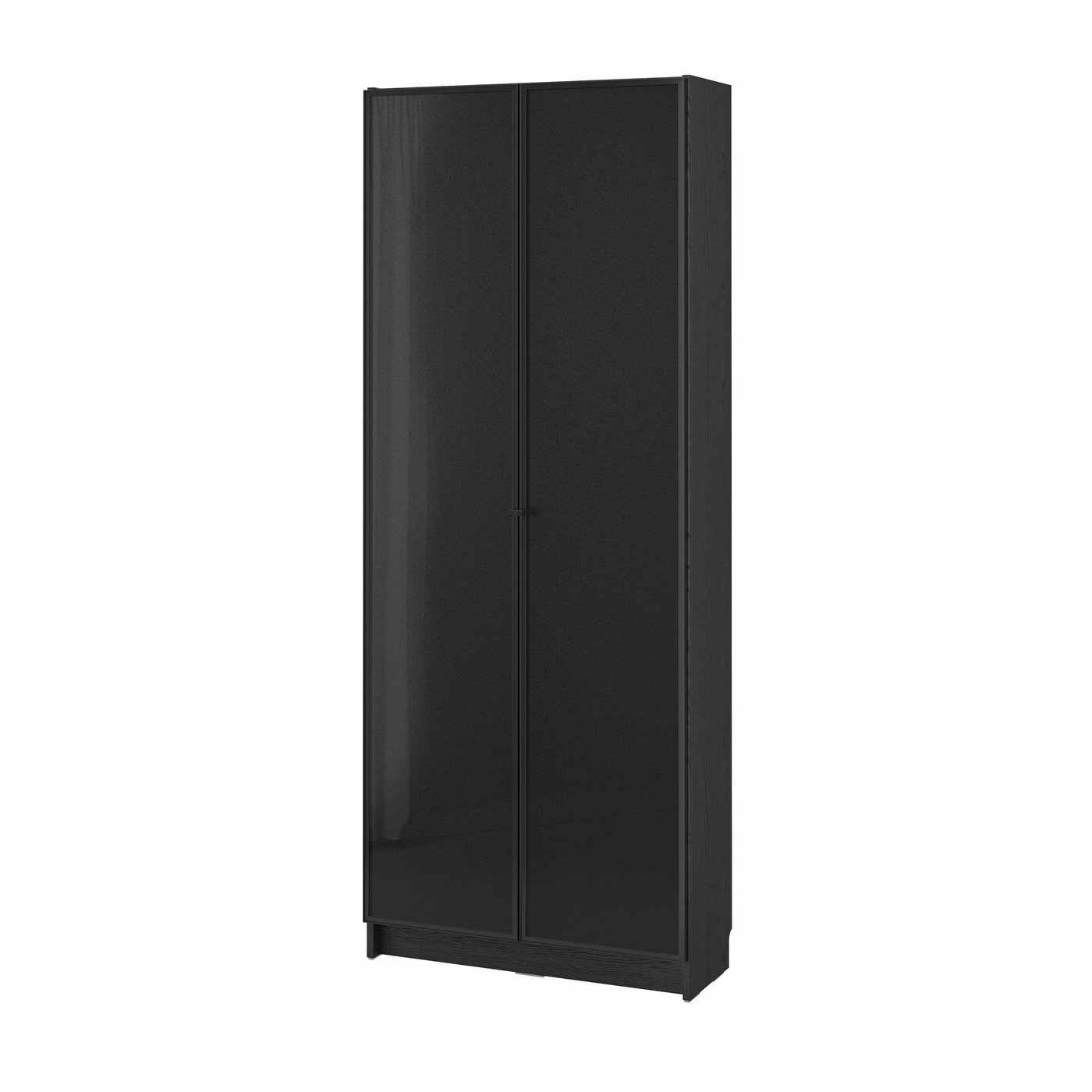 Стеллаж со стеклянными дверцами, чёрный под дуб, 80x30x202 см
