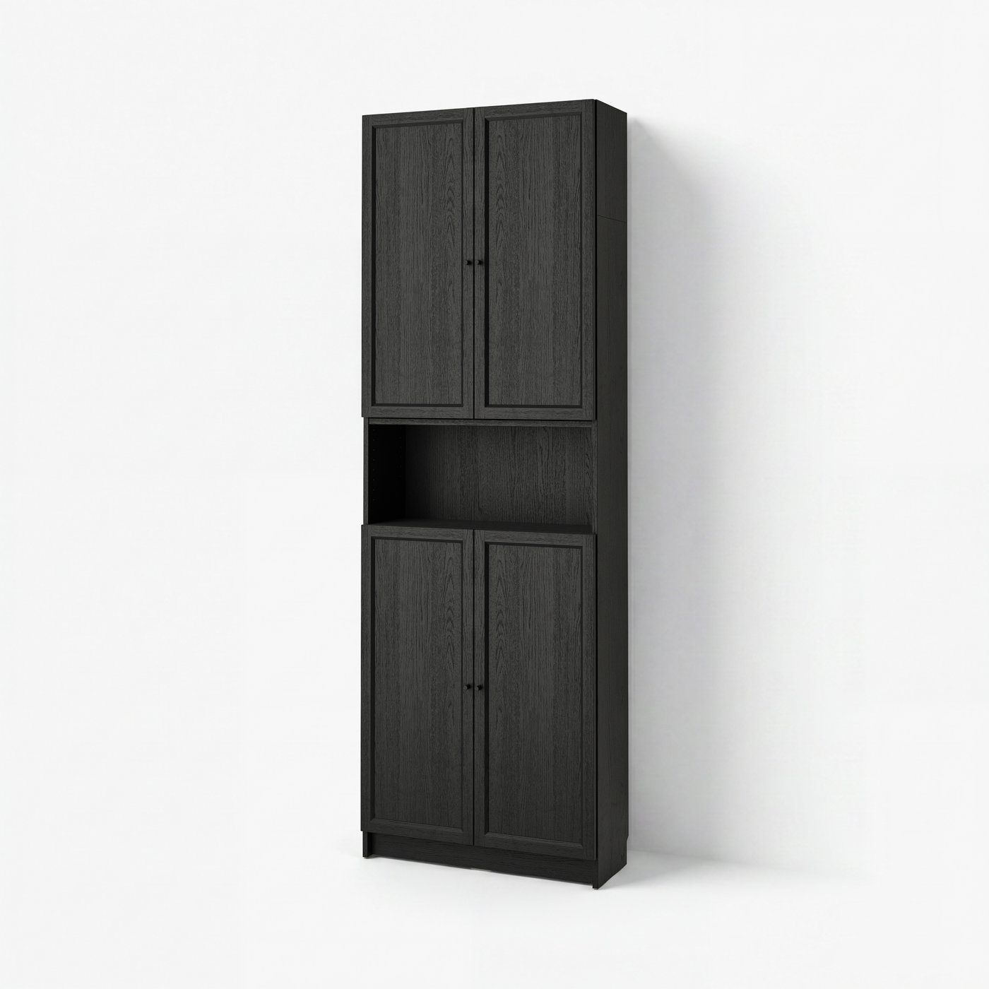 стеллаж с дверцами/доп. модулем, черный под дуб, 80x30x237 см