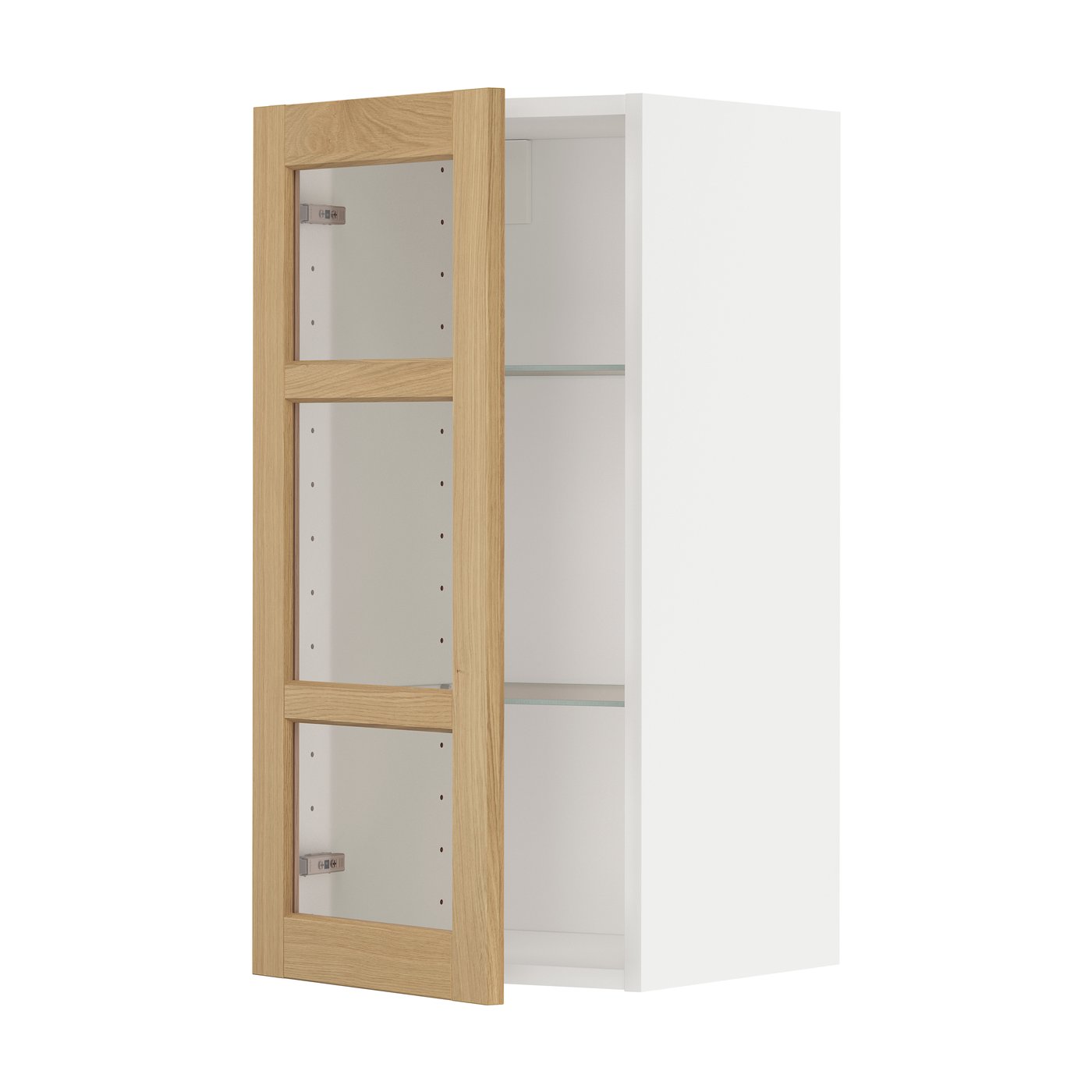 навесной шкаф/полки/стеклян дверца, белый/Forsbacka дуб, 40x80 см