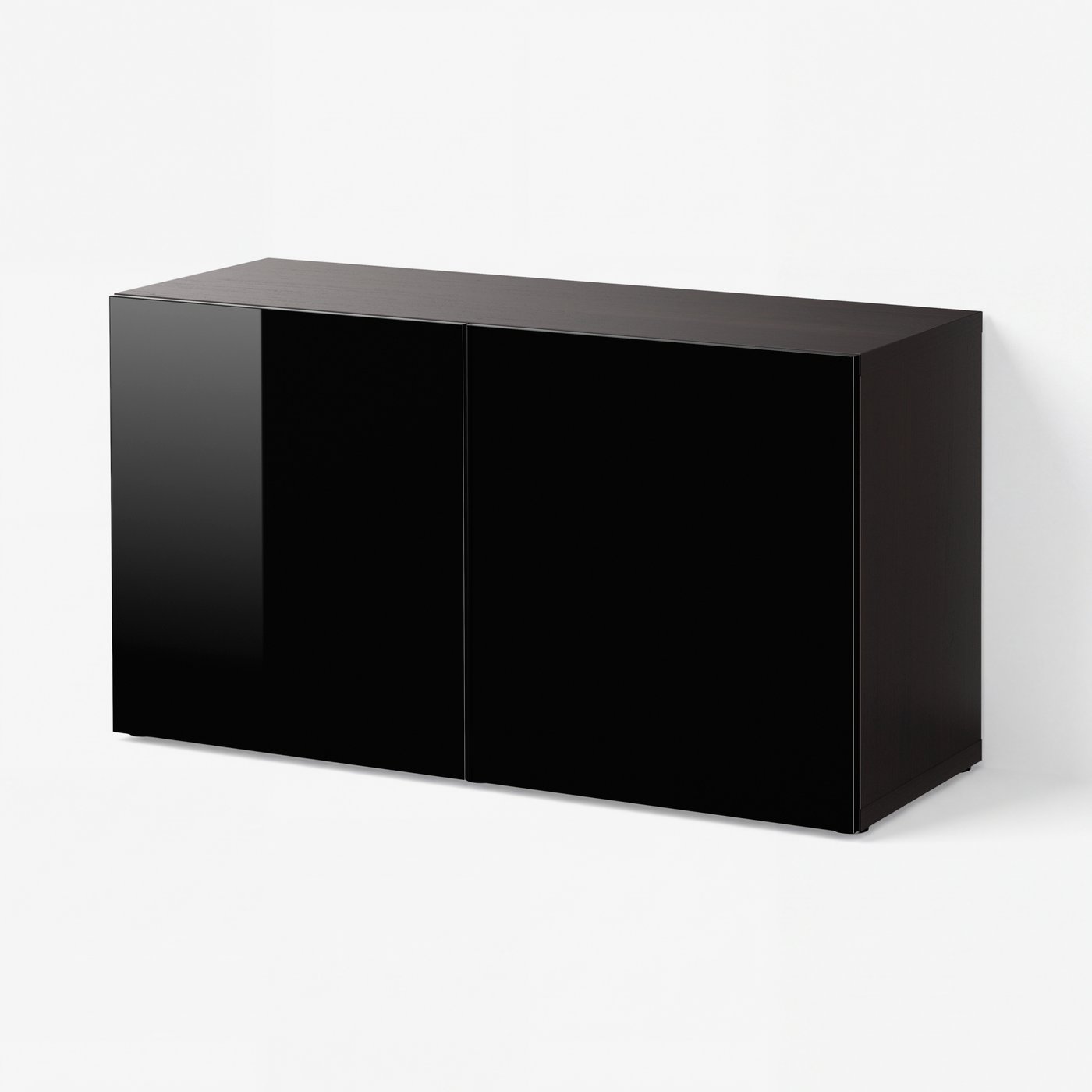 Стеллаж с дверьми, черно-коричневый/Selsviken глянцевый/черный, 120x42x64 см