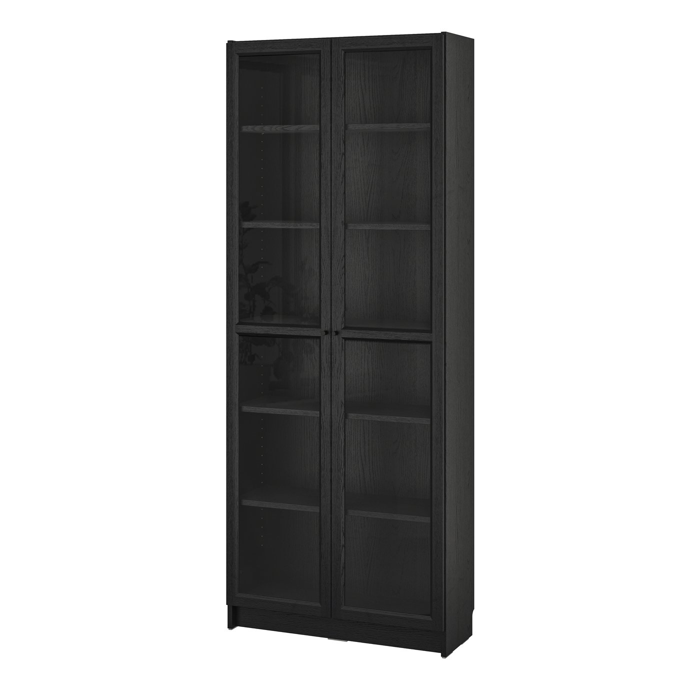 стеллаж со стеклянными дверцами, черный под дуб, 80x30x202 см