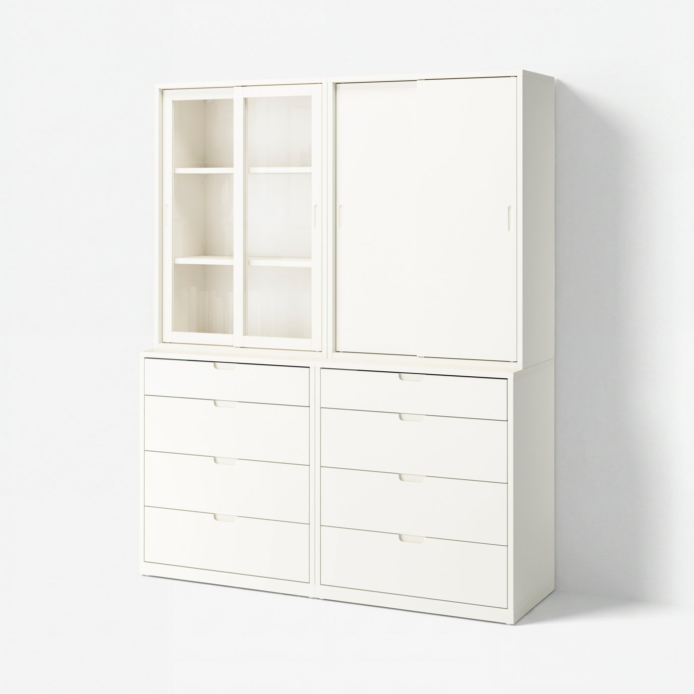 комбинация для хранения с ящиками, белый с оттенком/стекло, 164x47x206 см