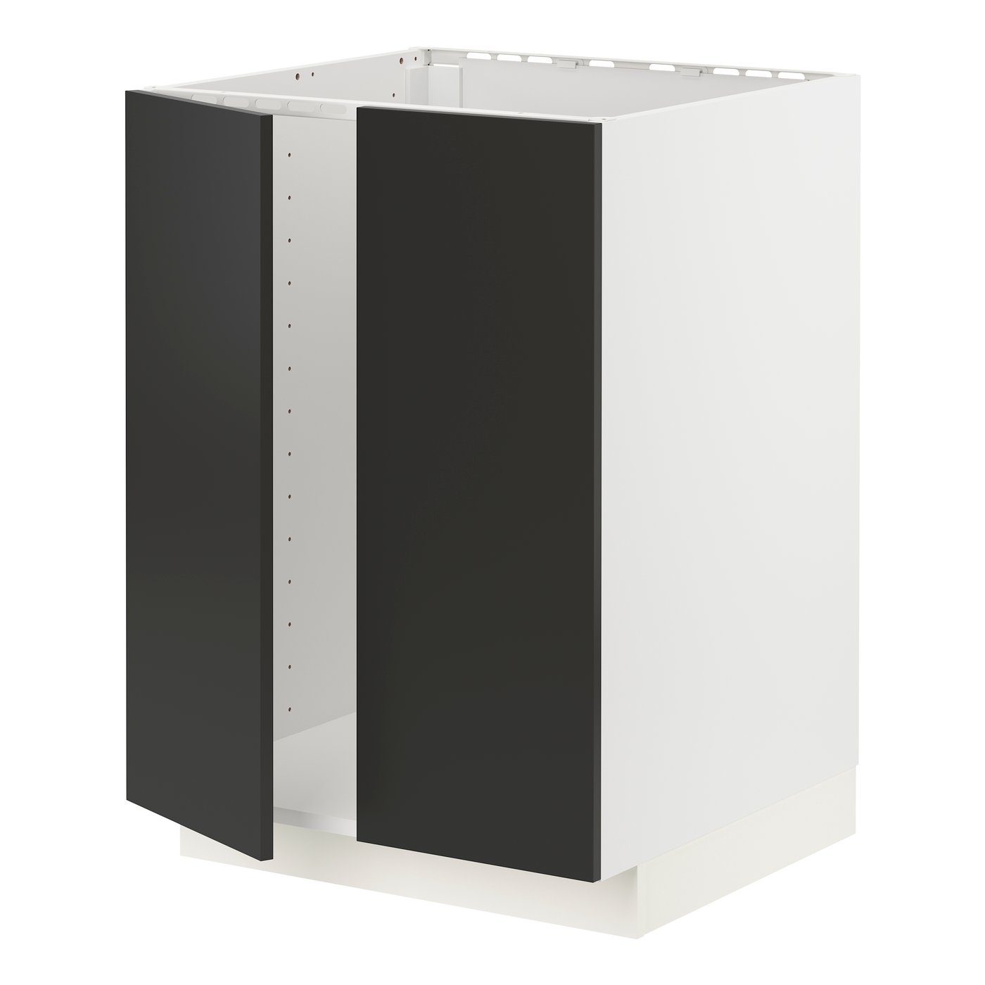 Напольный шкаф для мойки+2 двери, белый/Nickebo матовый антрацит, 60x60 см