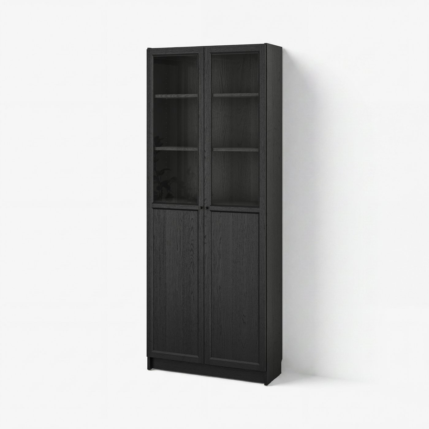 стеллаж/панельные/стеклянные двери, черный под дуб, 80x30x202 см