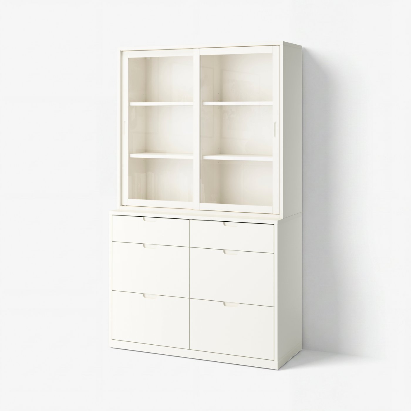 Комбинация для хранения с ящиками, белый с оттенком/стекло, 121x47x206 см
