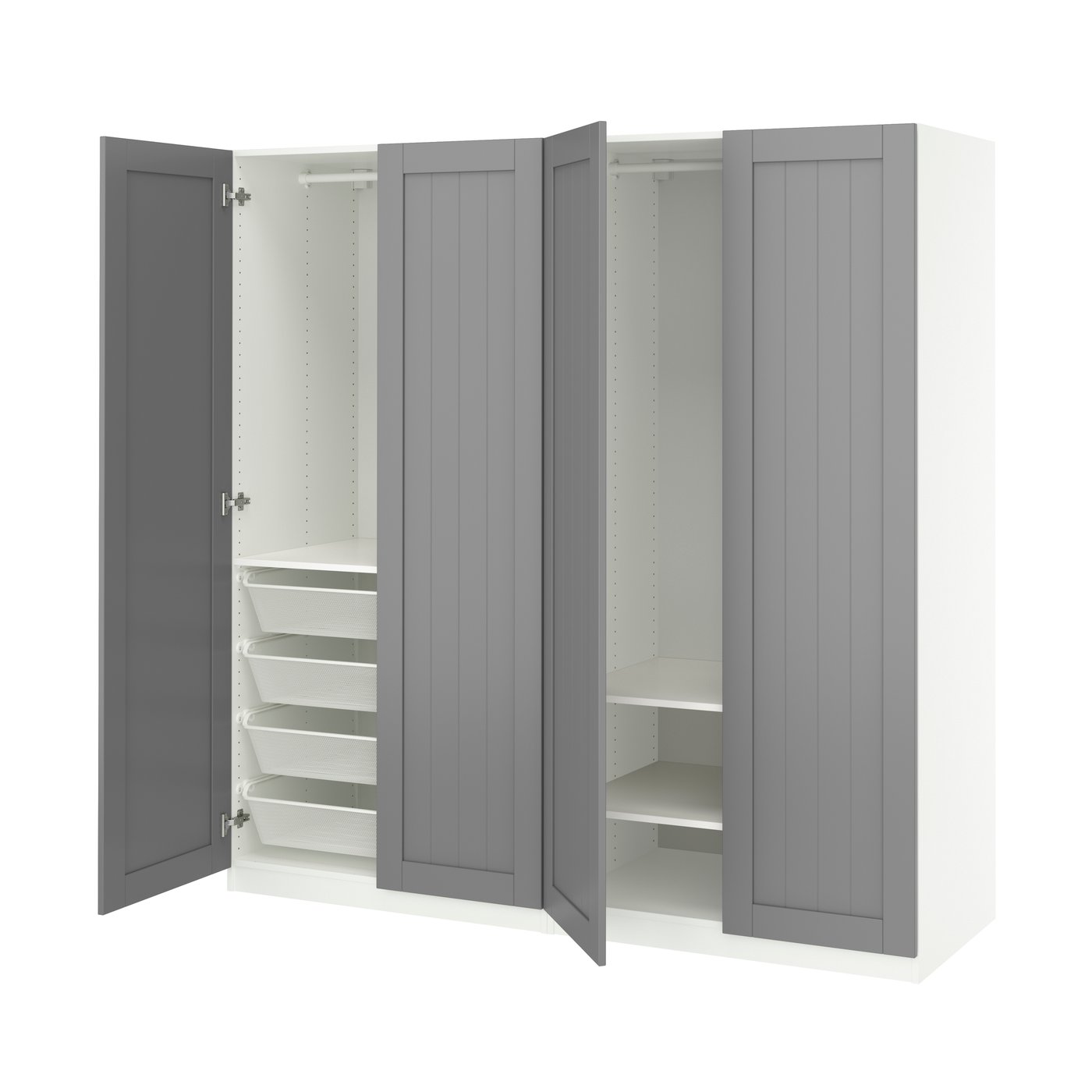 гардероб, комбинация, белый/серый, 200x60x201 см