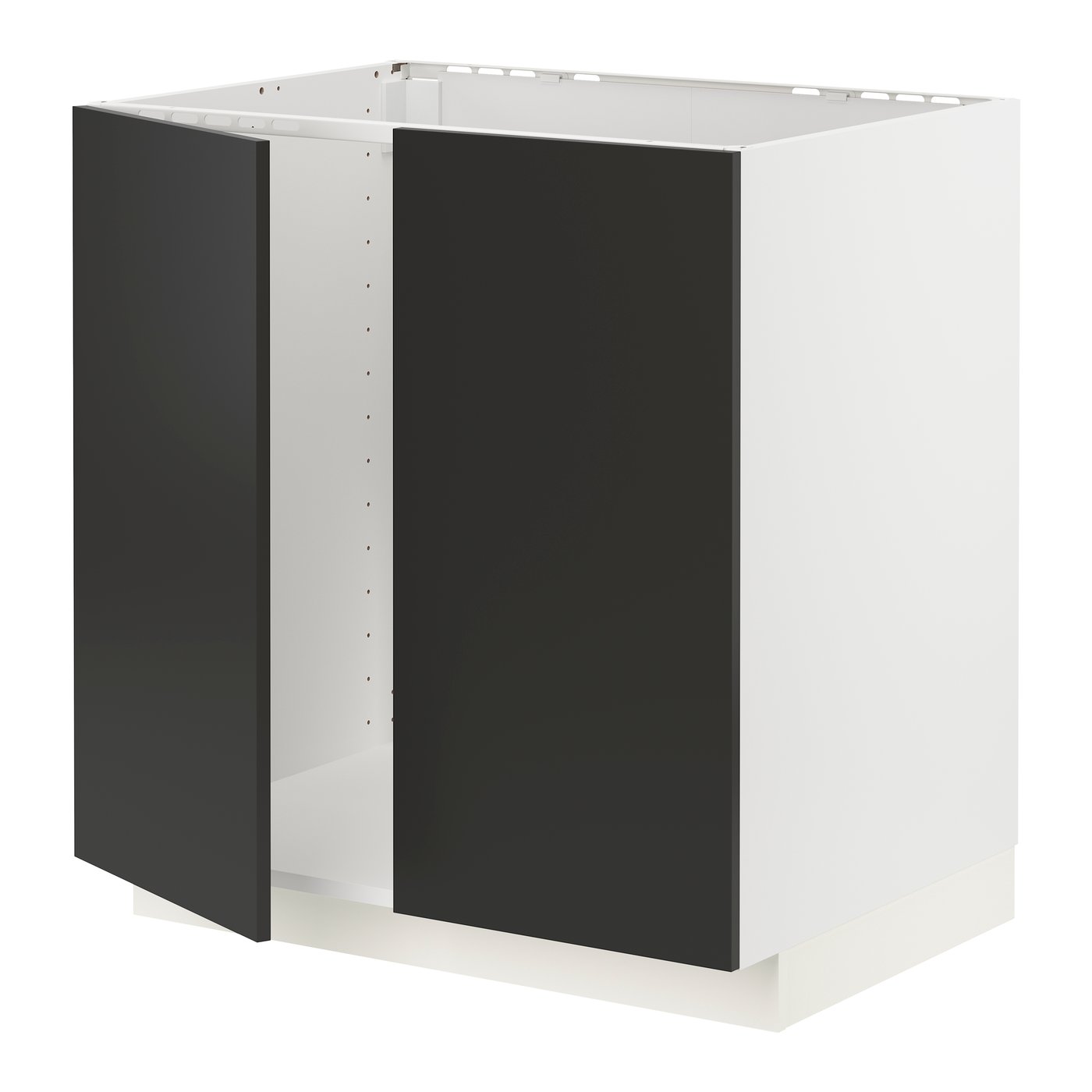 Напольный шкаф для мойки+2 двери, белый/Nickebo матовый антрацит, 80x60 см