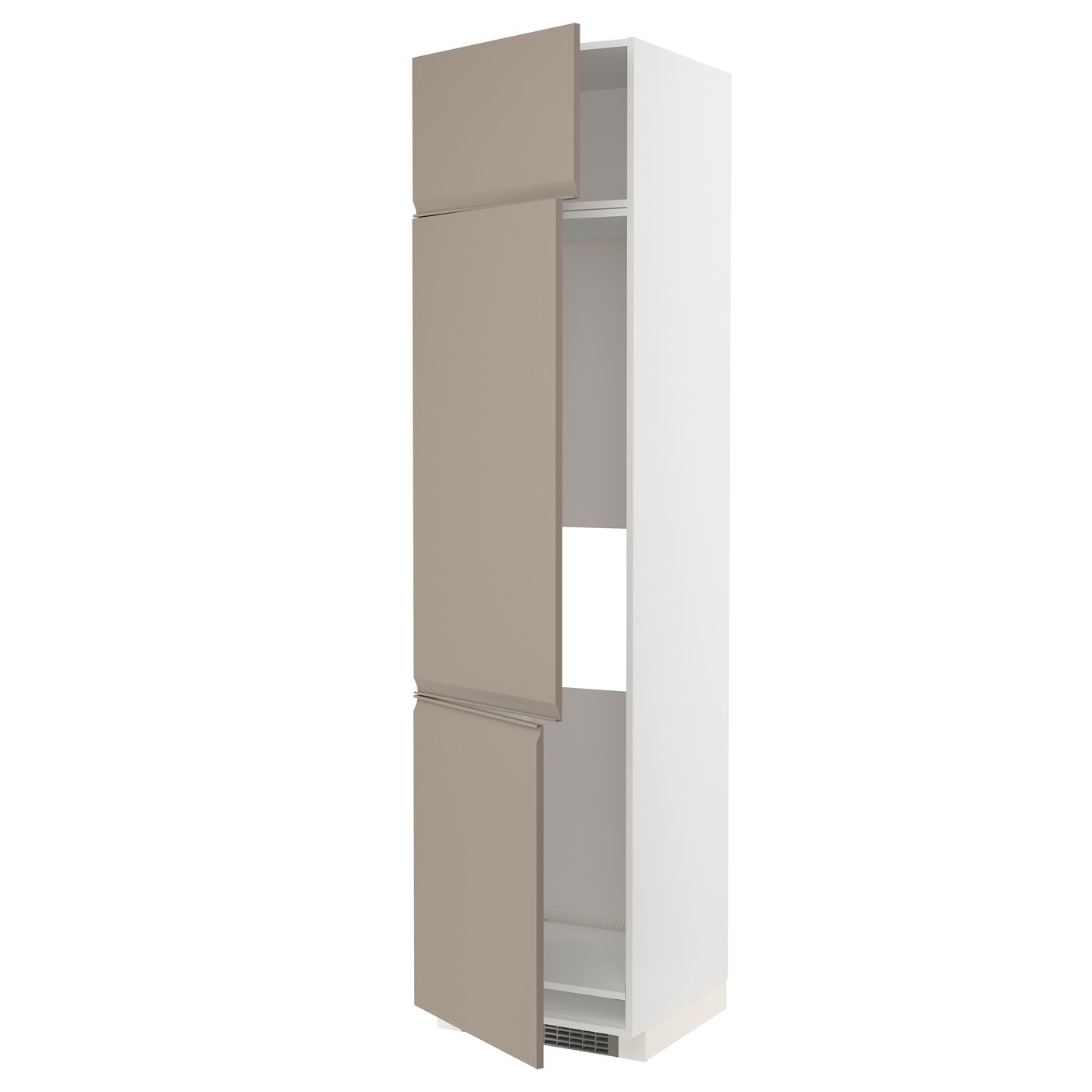 высокий шкаф д/холод/мороз/3 дверцы, белый/Upplöv матовый темно-бежевый, 60x60x240 см