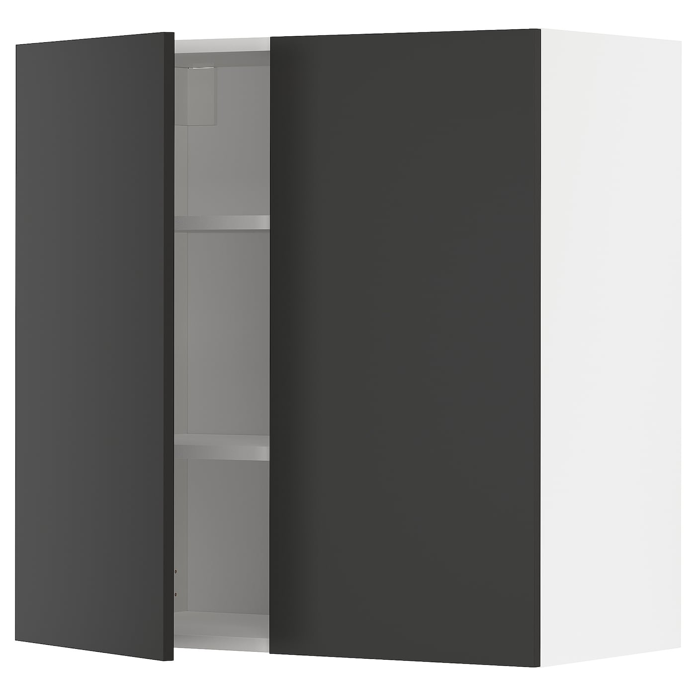 Навесной шкаф с полками/2дверцы, белый/Nickebo матовый антрацит, 80x80 см